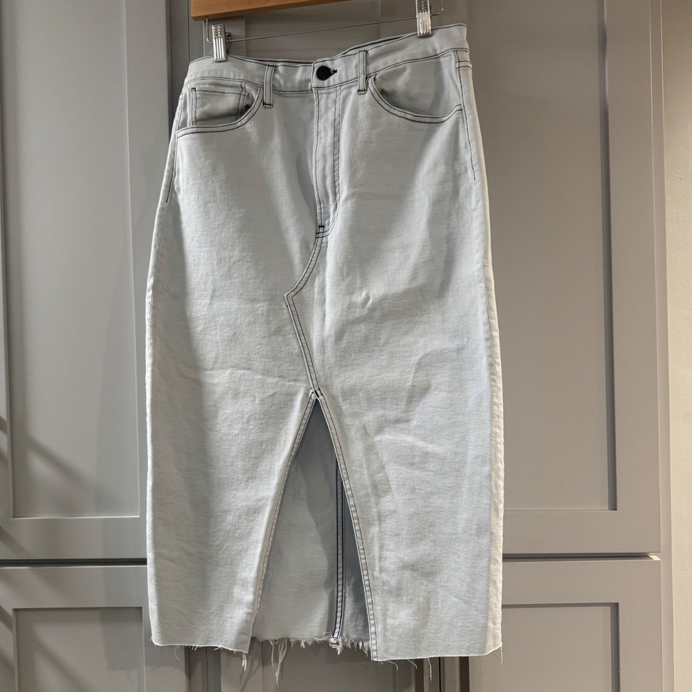 3x1 NYC Adelia Denim Skirt Women's Size 30 Light Wash‎ Raw Hem Front Slit